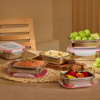 [Kitchen Flag] 키친플래그 스텐304 밀폐 찬통 4종 8P 세트(350mlx2+550mlx2+뚜껑4P)