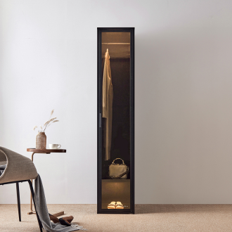 동서가구 블룸 철제 LED 드레스룸 400 싱글 행거형 1단 강화유리도어 수납장 진열장 장식장 DF927091