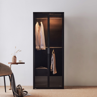 동서가구 블룸 철제 LED 드레스룸 800 더블 행거형 기본 강화유리도어 수납장 진열장 수납장 장식장 DF927086