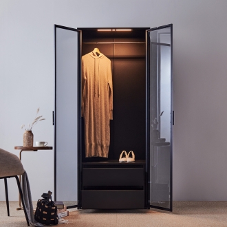 동서가구 블룸 철제 LED 드레스룸 800 싱글 행거형 2단 서랍장 진열장 수납장 장식장 DF927084