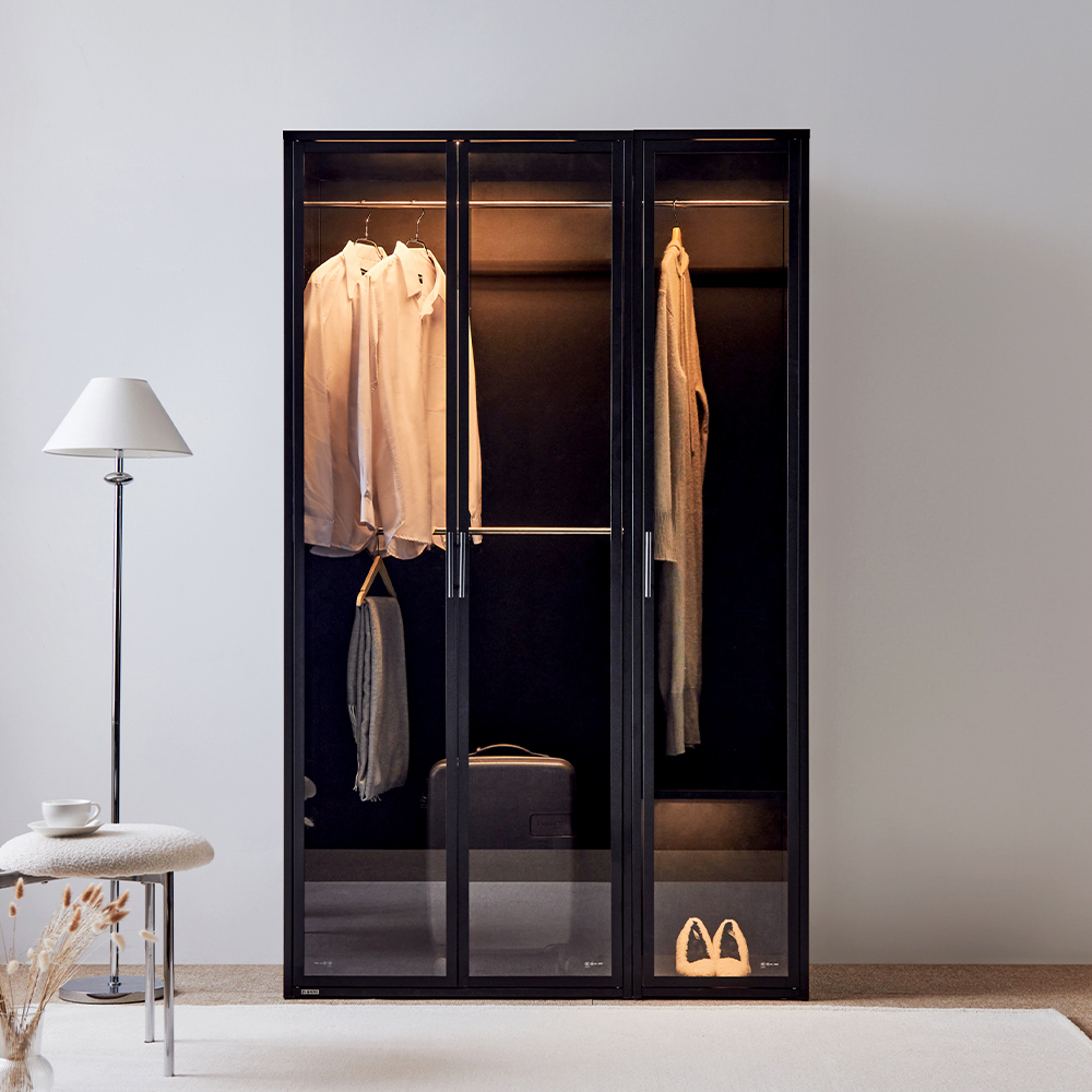 [단독특가]동서가구 블룸 철제 LED 드레스룸 1200(800 2단＋400 1단) 수납장 진열장 장식장