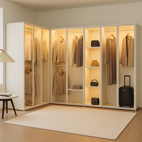 [단독특가]동서가구 블룸 철제 모듈 LED 드레스룸 시리즈 모음 진열장 수납장 장식장