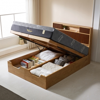 퍼니홈 크로코 템바보드 리프트업 수납 침대 프레임 원목 LK 라지킹