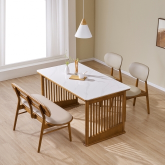 [라룬제이] 칼리아 루체 비앙코 세라믹 벤치 4인 식탁세트