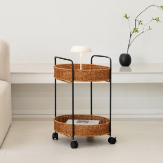 [하우스레시피] 라토 2단 원형 라탄 트롤리 - 2colors