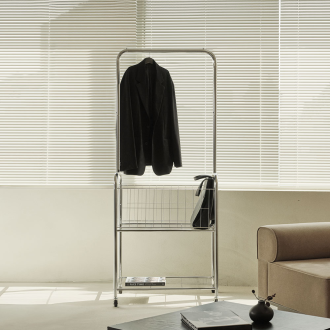 동서가구 글림 미드센츄리 바구니형 수납 철제 이동식 옷걸이 행거 DF927255