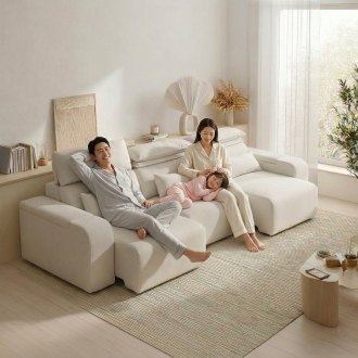 [행사가 699.000원] 제이픽스 미젤로 2세대 무빙 슬라이드 이지클린 패브릭 리클라이너 모션 슬라이딩 3인/4인 모듈 소파