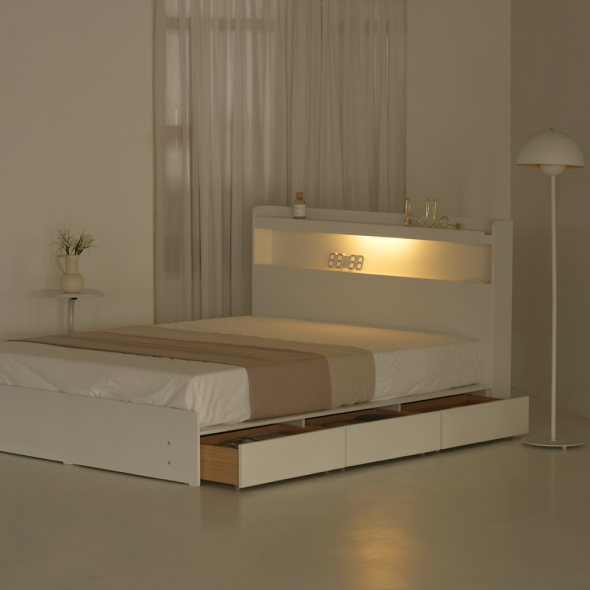 [단독특가]동서가구 에디프 LED조명 수납 SS침대+양면매트 DF926686