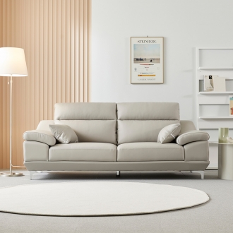 동서가구 뉴테라 천연면피가죽 소파 스툴미포함 라이트그레이, 3인용