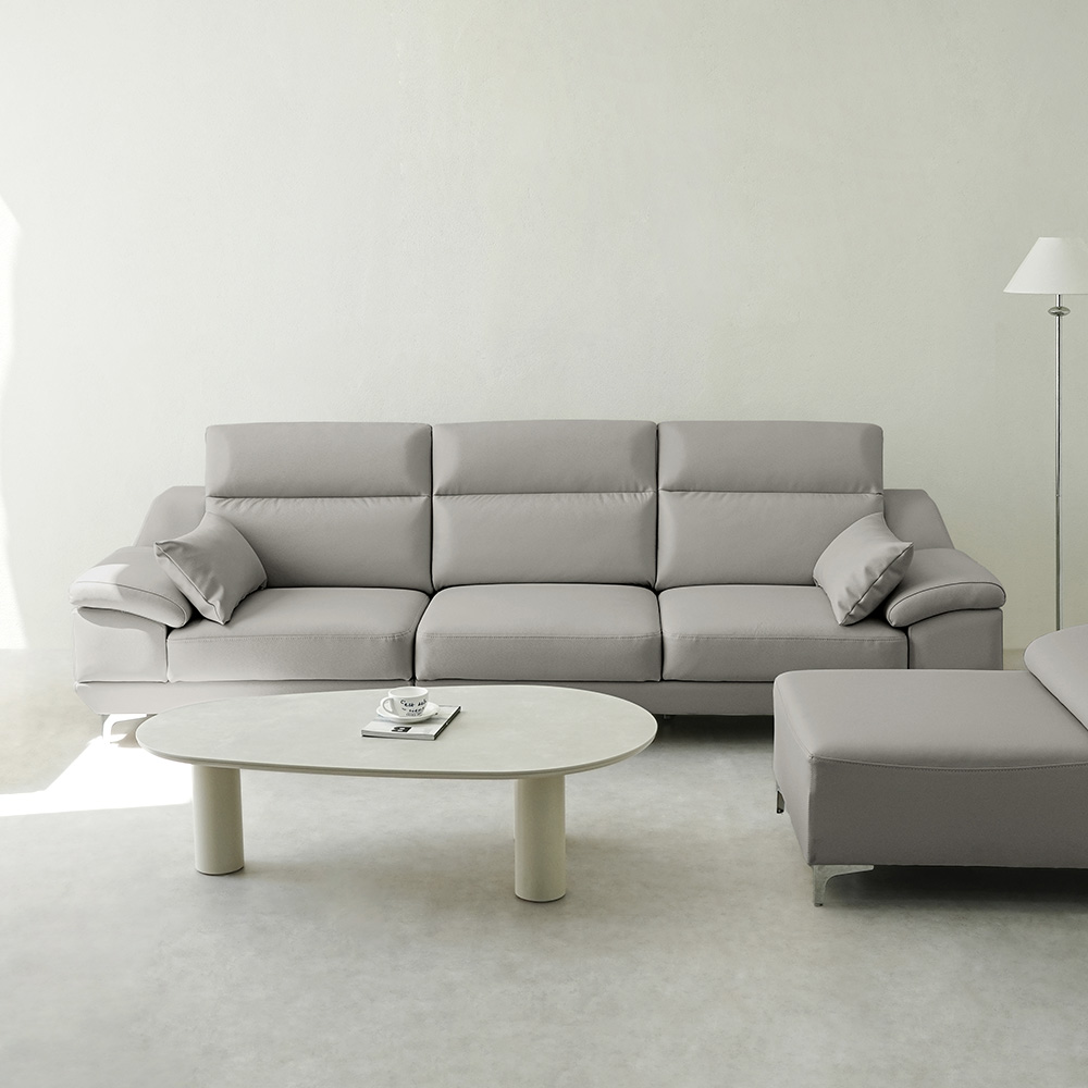 동서가구 뉴테라 천연면피가죽 소파 스툴미포함 라이트그레이, 4인용