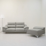 동서가구 뉴테라 천연면피가죽 소파 스툴미포함 라이트그레이, 4인용