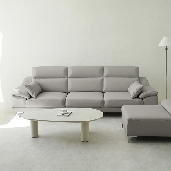 동서가구 뉴테라 천연면피가죽 소파 스툴미포함 라이트그레이, 4인용