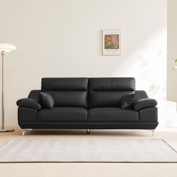 동서가구 뉴테라 천연면피가죽 소파 스툴미포함 라이트그레이, 4인용