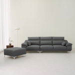 동서가구 뉴테라 천연면피가죽 소파 스툴미포함 라이트그레이, 4인용