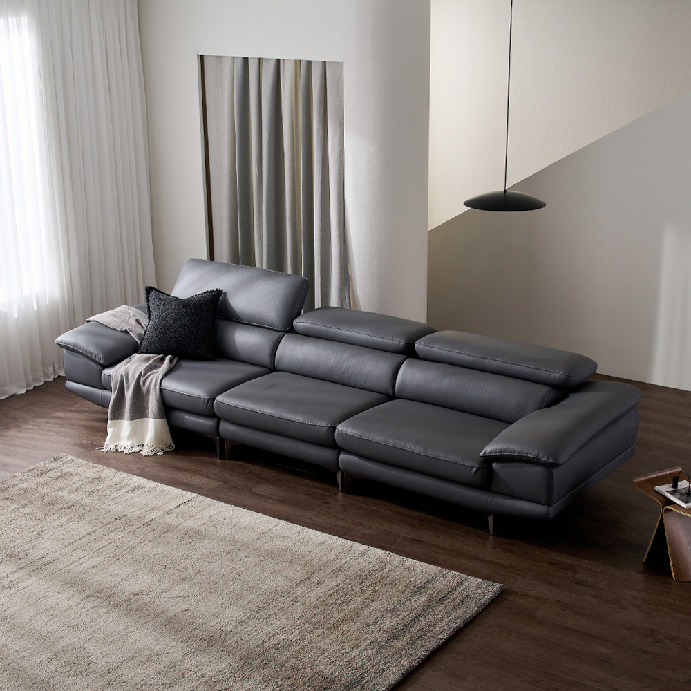 케이하우스홀드 카든 면피 가죽소파 4인용 헤드레스트 모던 국내제작 쇼파