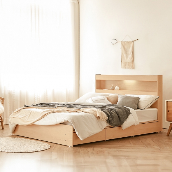 동서가구 이즈 카이 1단 3서랍 LED 퀸 수납침대 프레임