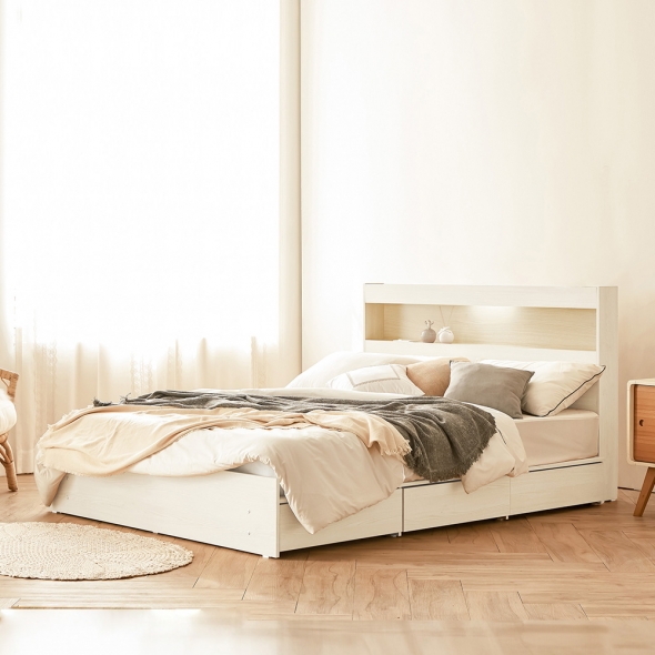 동서가구 이즈 카이 1단 3서랍 LED 퀸 수납침대 프레임
