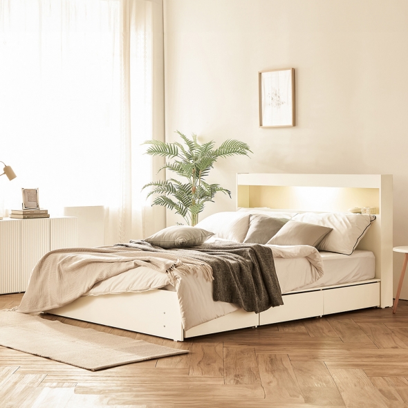 동서가구 이즈 카이 1단 3서랍 LED 퀸 수납침대 프레임