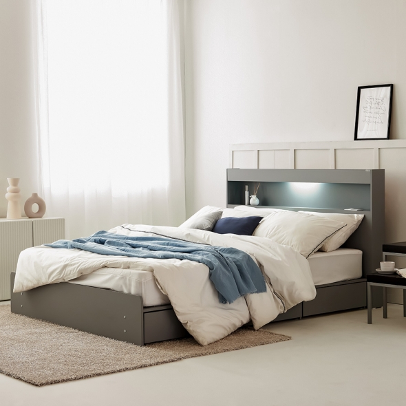 동서가구 이즈 카이 1단 3서랍 LED 퀸 수납침대 프레임