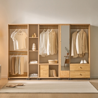 솔로리빙 무브 이동식 드레스룸 모듈 시스템 오픈 행거 서랍 수납 옷봉장 600