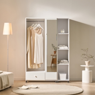 솔로리빙 무브 이동식 드레스룸 모듈 시스템 오픈 행거 전신거울 선반 서랍 옷봉장 800