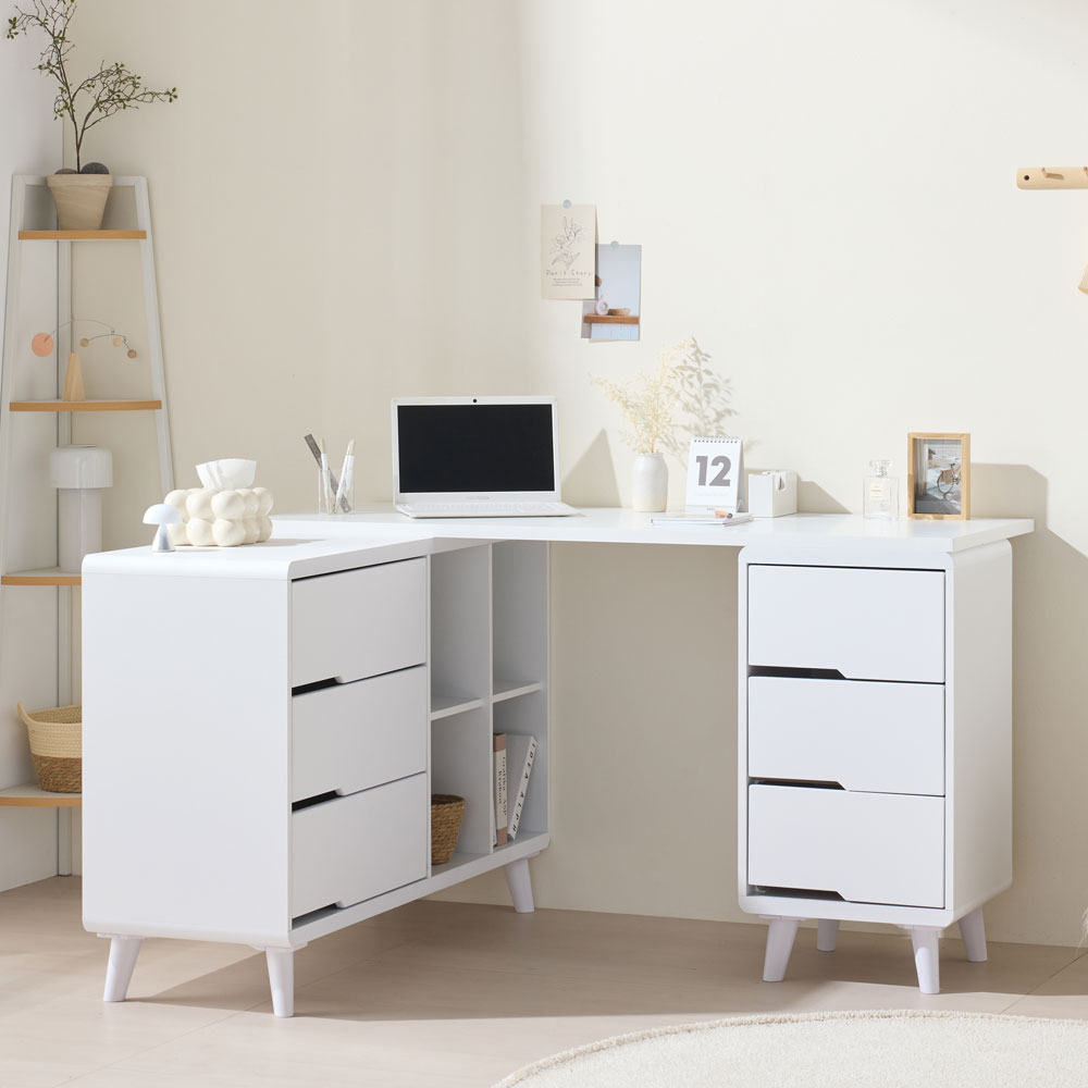 도아르 1400 코너형 어린이 서랍 책장 세트 ㄱ자 학생 책상