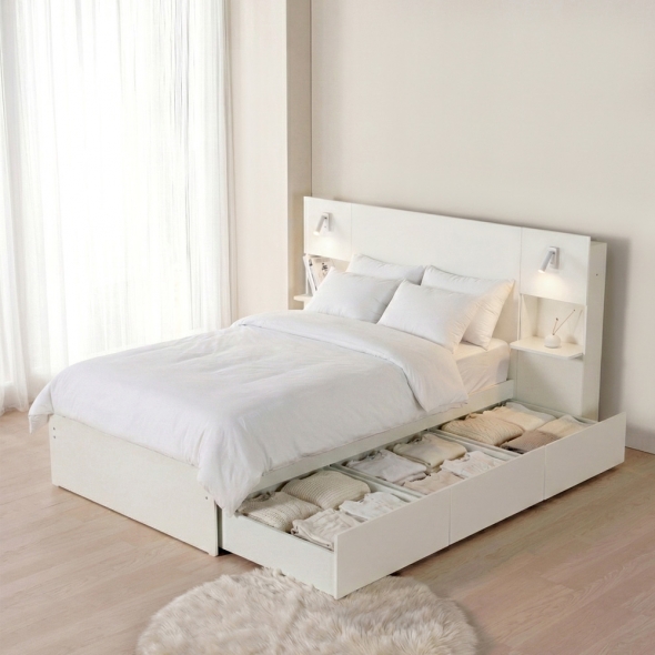 [단독특가]동서가구 E0 클레어 수납침대 모음 SS/Q 짧은서랍 빅서랍 헤드 무헤드 선택