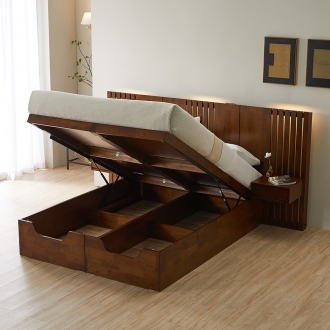 [MD PICK_위클리픽] 퍼니홈 스르륵 리프트업 호텔형 월넛 수납 침대 프레임 원목 SS/D/Q/K/LK