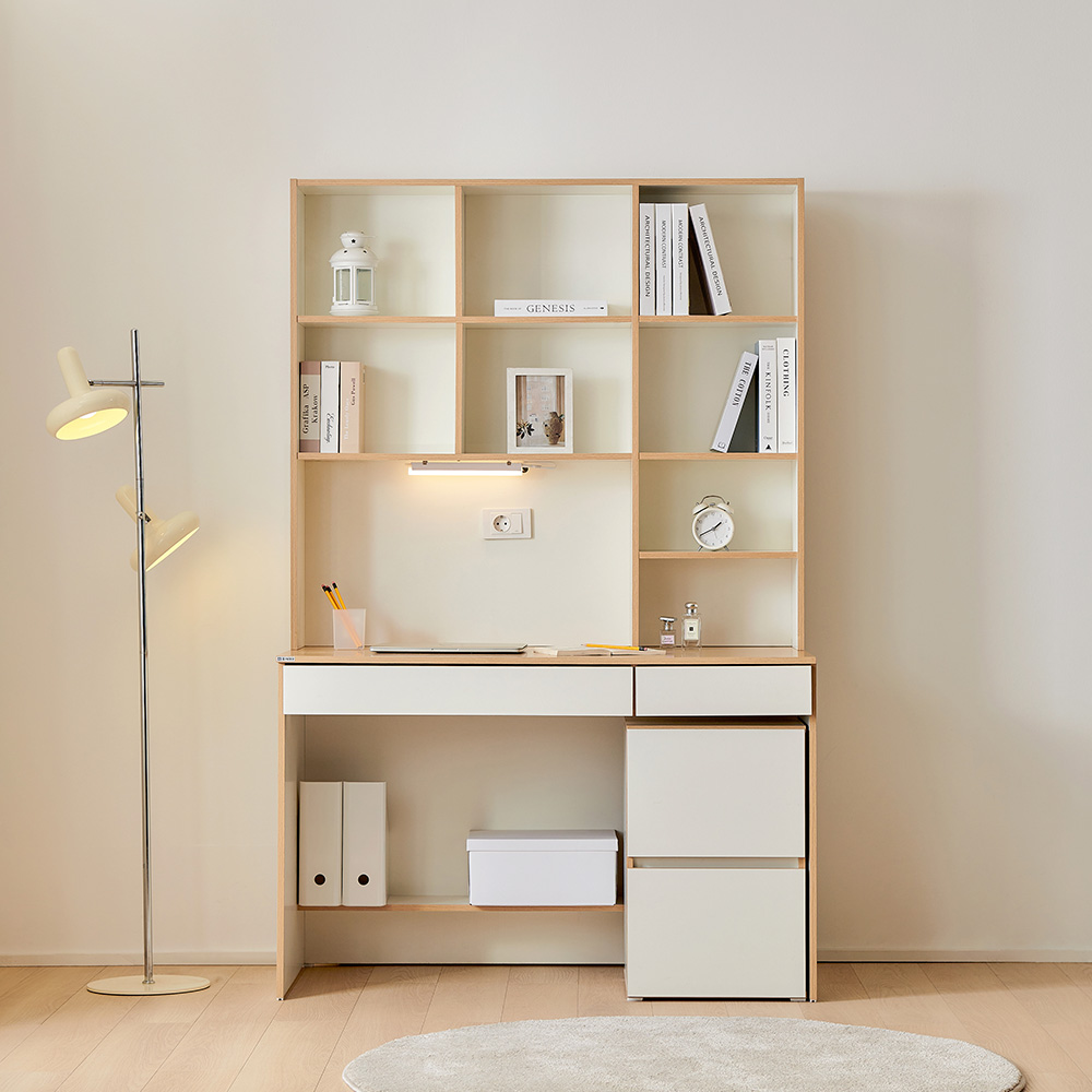 [단독특가] 동서가구 플로우 LED 몰입형 정면책상 책장 서랍 세트 모음