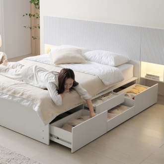 라자가구 미드나잇 LED 호텔 확장형 2단 포서랍 SS/Q 침대프레임 (방수커버 이벤트)