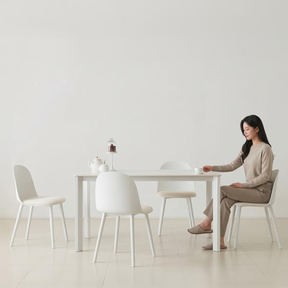 [단독특가]동서가구 세라믹 4인용 식탁 젤리 쿠션 체어 세트 1400 (+의자 4개) DF928085