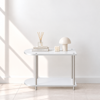 세레나데 단테 DIY 조립식 미드센추리 거실 팬트리 오픈형 선반장 반타원형 2단