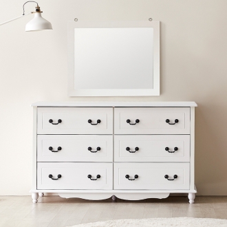 동서가구 EDF화이트 3단 콘솔 와이드서랍장 (엔틱 수납화장대+거울포함)