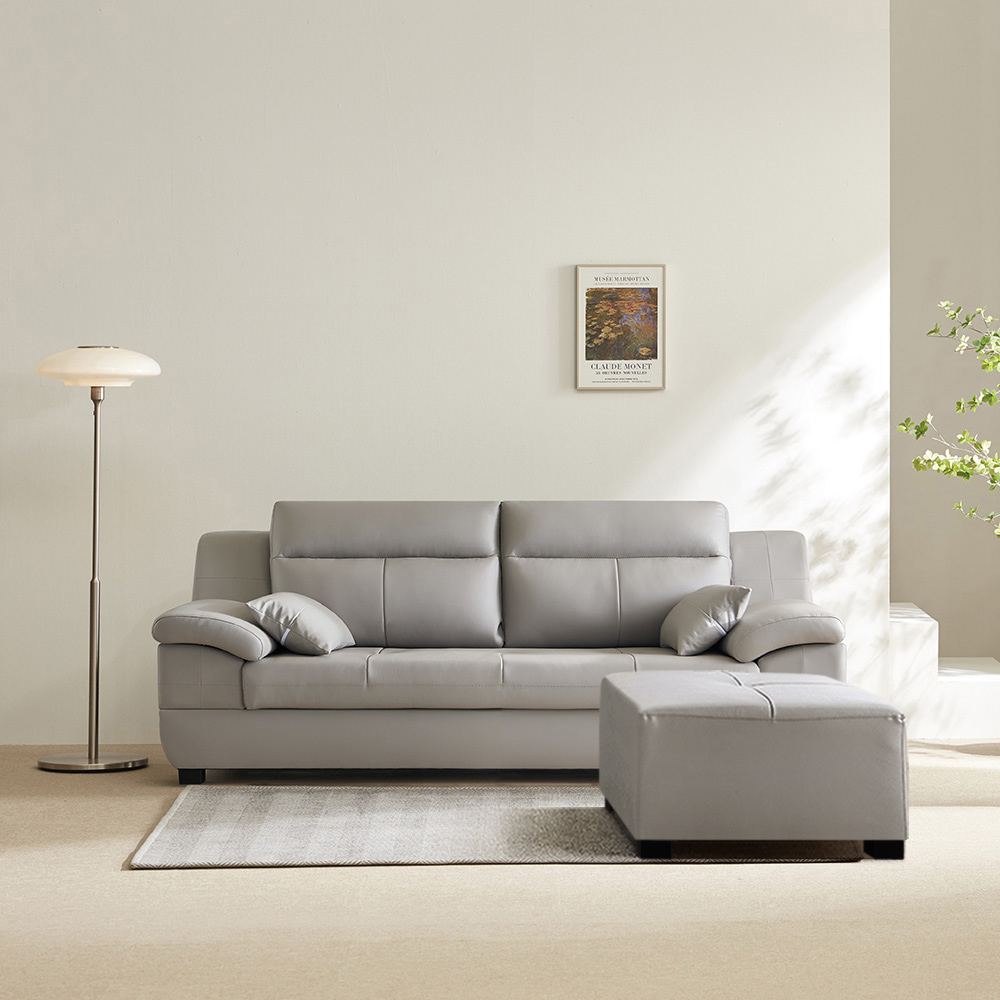 [단독특가]동서가구 테라 천연면피가죽 3인 소파+스툴