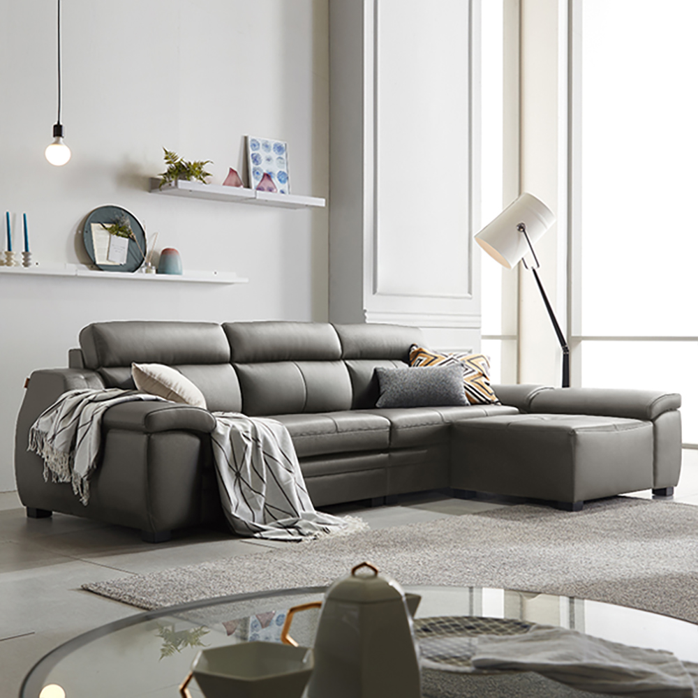 동서가구 엘빈 천연가죽 4인 소파＋카우치스툴