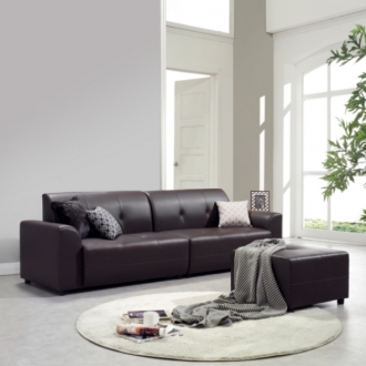 동서가구 밀러 4인용 가죽소파+스툴