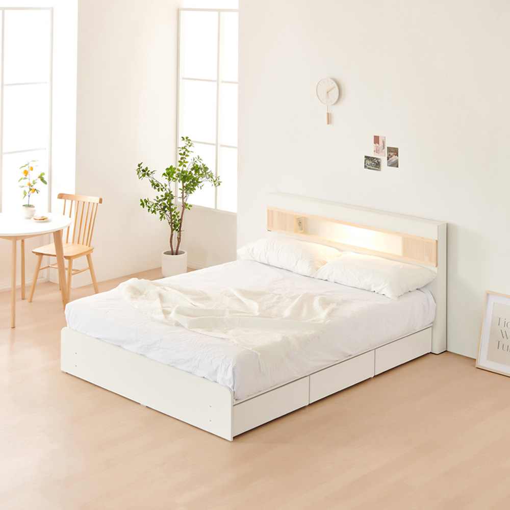 [단독특가] 동서가구 디아 LED 편백 1단 3서랍 수납 SS/Q 침대 10종 모음 (+매트리스선택)