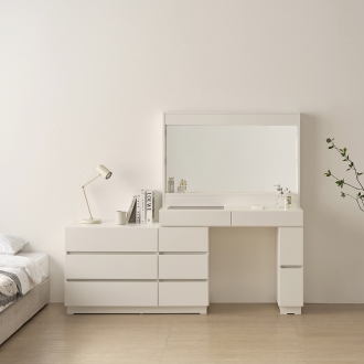 동서가구 아이즈 LPM 와이드형 수납 서랍 화장대+LED 조명 거울
