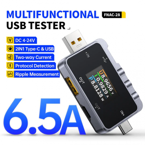 FNAC-28 2 in 1 Type-C USB 테스터 (전압/전류 측정, 파워뱅크·충전기 진단용)