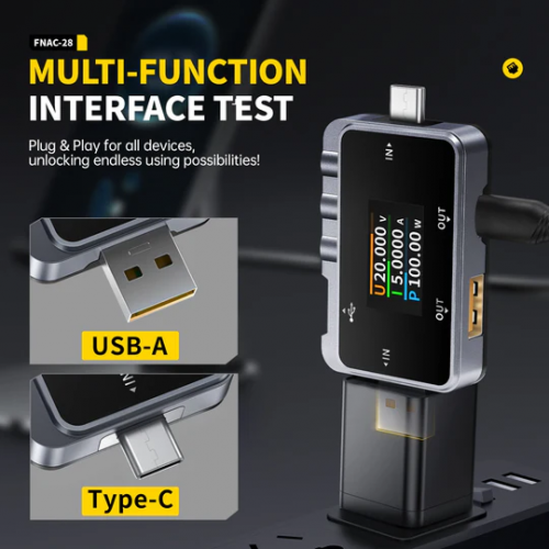 FNAC-28 2 in 1 Type-C USB 테스터 (전압/전류 측정, 파워뱅크·충전기 진단용)