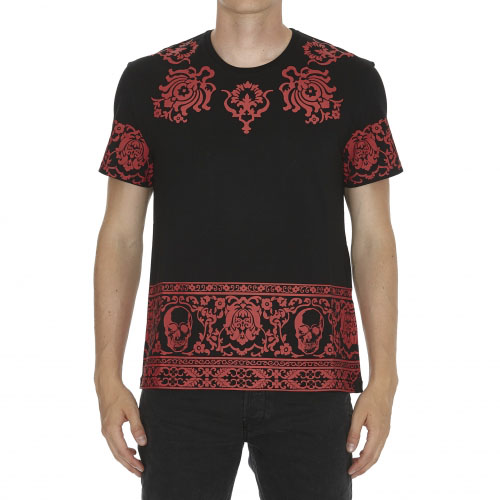 알렉산더맥퀸 프린트 티셔츠 Alexander Mcqueen skull border printed tshirt 463984QJZ70