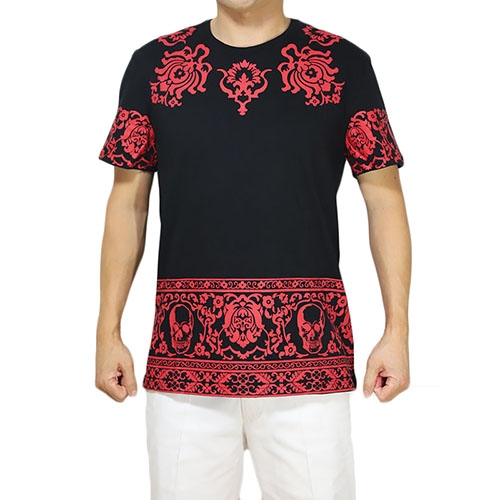 알렉산더맥퀸 프린트 티셔츠 Alexander Mcqueen skull border printed tshirt 463984QJZ70