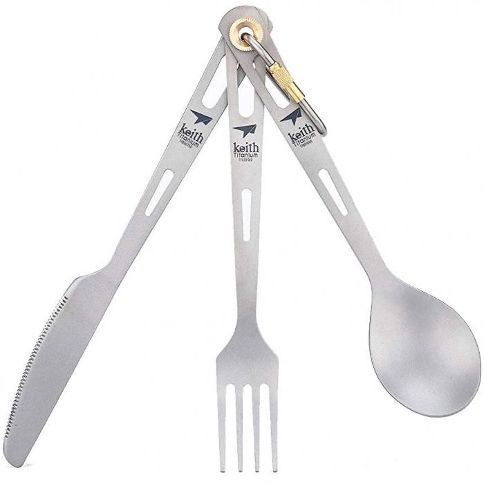 키이스 3종 티타늄 커트러리 셋(스푼 포크 나이프)/3-Piece Titanium Cutlery Set