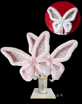 토끼털 나비 부채 (분홍,흰색)