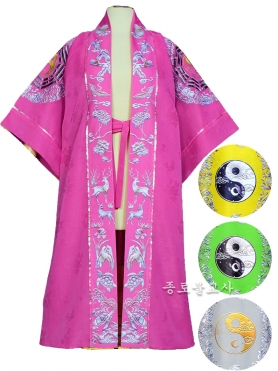 점사가운(나염팔괘) -꽃분홍,노랑,연두,회색