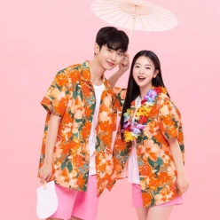 주황 꽃남방 반티 - [ 상의 반소매 ] : [ ENS318 ]