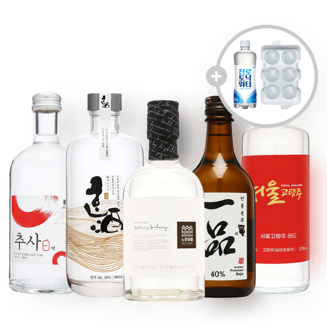 온더락 전통주 세트(얼음틀, 토닉, 느린마을21, 일품40, 한주35, 추사백25, 고량주레드)