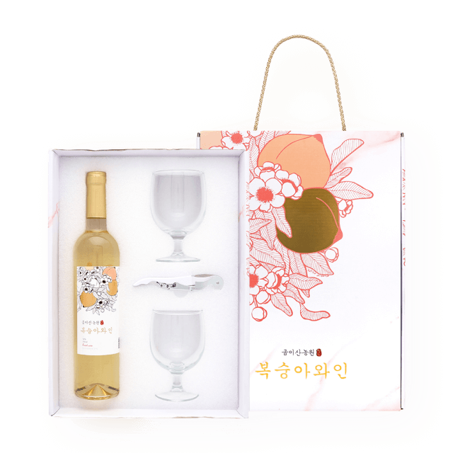 [특가] 금이산 복숭아 와인 12도 375ml 기프트세트(전용잔 2개 및 오프너 포함)