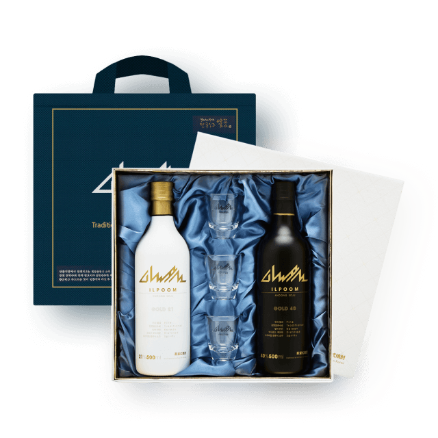 안동소주 일품 골드세트(오크통숙성) 선물세트 (21도&40도 500ml 전용잔 3개) 대표이미지