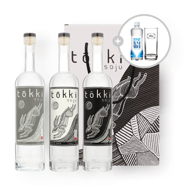 토끼소주 750ml 3병(블랙,화이트,그레이) 세트 (하이볼잔, 토닉워터 증정) 대표이미지